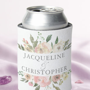 Elegant Blush Pink Floral Peony Spring Wedding Can Cooler