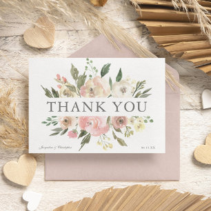 Elegant Blush Pink Floral Peony Spring Wedding Thank You Card