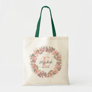 Elegant Blush pink Floral  Personalised Bride Tote Bag