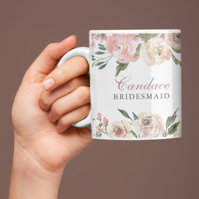 Elegant Blush Pink Floral Personalised Bridesmaid Coffee Mug (Creator Uploaded)