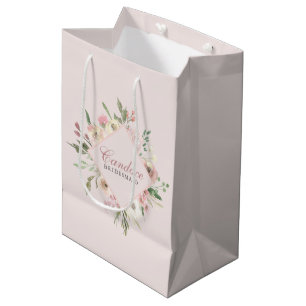 Elegant Blush Pink Floral Personalised Bridesmaid Medium Gift Bag