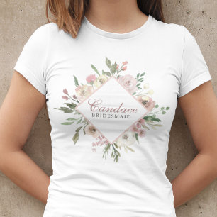 Elegant Blush Pink Floral Personalised Bridesmaid T-Shirt