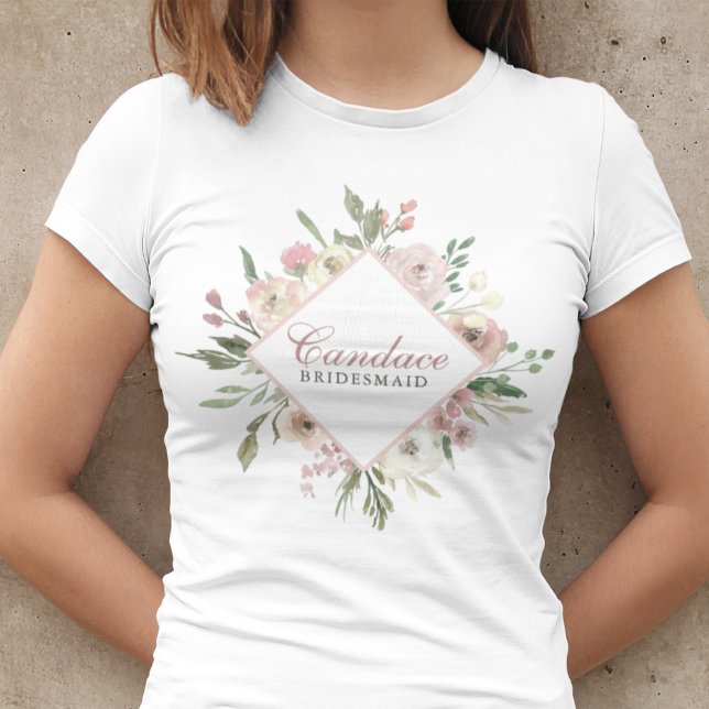 Elegant Blush Pink Floral Personalised Bridesmaid T-Shirt (Creator Uploaded)