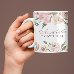 Elegant Blush Pink Floral Personalised Flower Girl Coffee Mug