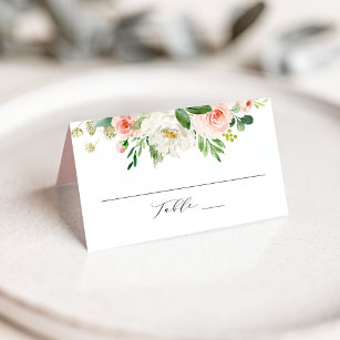 Elegant Blush Pink Floral Personalised Wedding Place Card