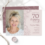 Elegant Blush Pink Floral Photo 70th Birthday Invitation<br><div class="desc">Elegant dusty blush pink and mauve floral 70th birthday party invitation with your photo on the front of the card. Minimalist modern design featuring botanical outline drawings accents and typography script font. Simple trendy invite card perfect for a stylish female bday celebration. Can be customised to any age. Printed Zazzle...</div>