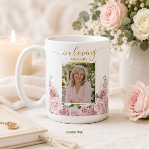 Elegant Blush Pink Floral Photo Funeral Memorial Coffee Mug