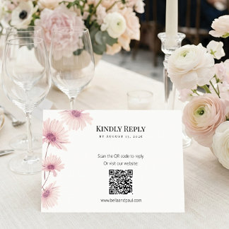 Elegant Blush Pink Floral QR Code Wedding RSVP Card