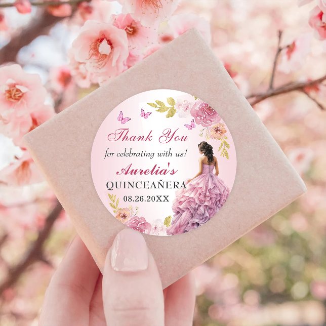 Elegant Blush Pink Floral Quinceanera Birthday Classic Round Sticker (Creator Uploaded)