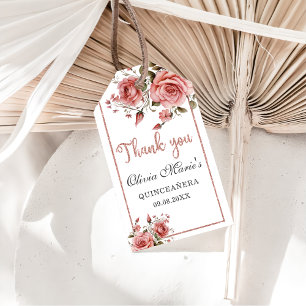 Elegant Blush Pink Floral Quinceanera Birthday Gift Tags