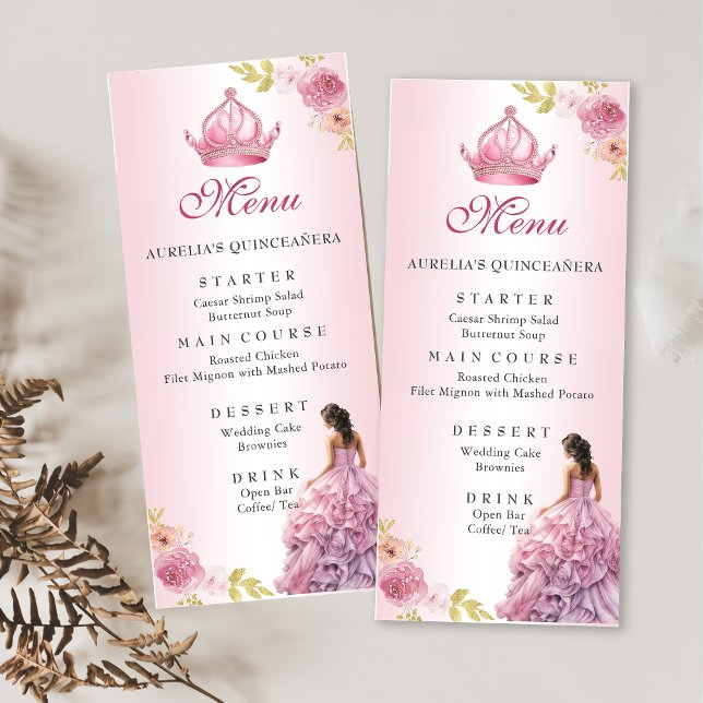 Elegant Blush Pink Floral Quinceañera Birthday Menu (Creator Uploaded)