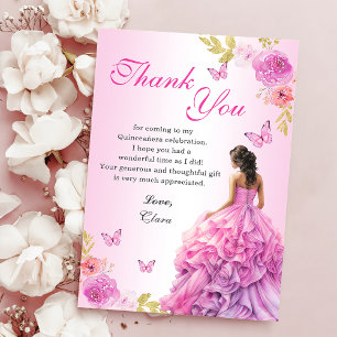 Elegant Blush Pink Floral Quinceañera Birthday Thank You Card