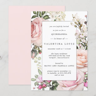Elegant Blush Pink Floral Quinceanera Invitation