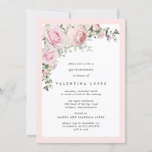 Elegant Blush Pink Floral Quinceanera Invitation