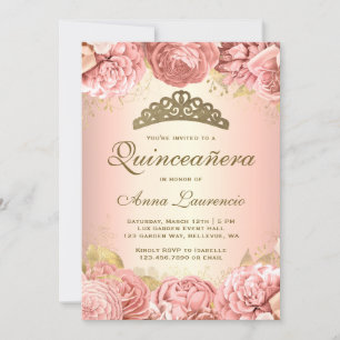 Elegant Blush Pink Floral Quinceanera Invitation