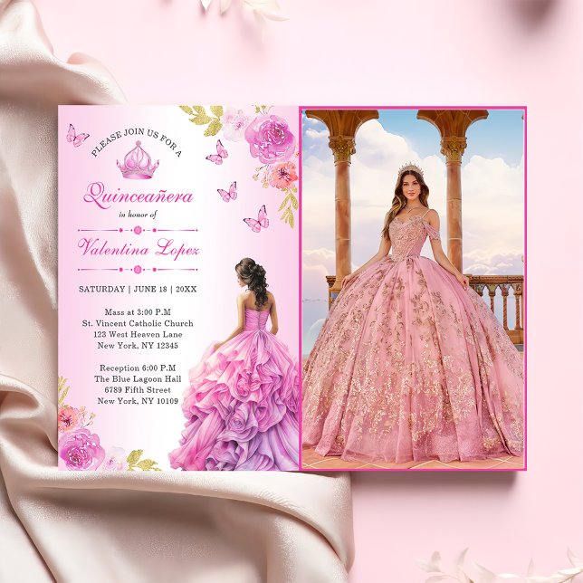 Elegant Blush Pink Floral Quinceañera Invitation (Creator Uploaded)