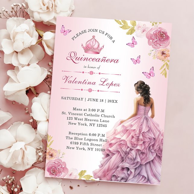 Elegant Blush Pink Floral Quinceañera Invitation (Creator Uploaded)