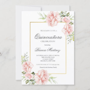 Elegant Blush Pink Floral Quinceanera Invitation