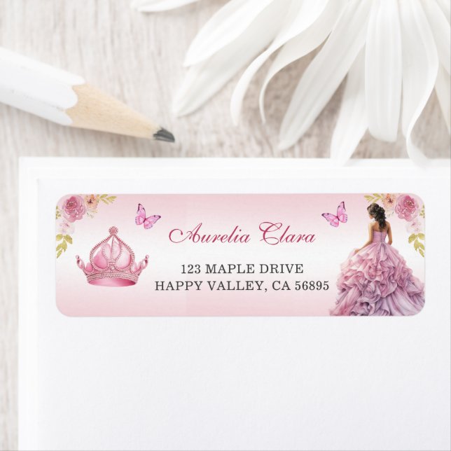 Elegant Blush Pink Floral Quinceañera Return Address Label (Insitu)