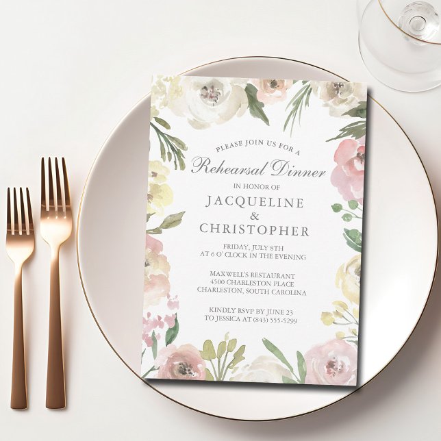 Elegant Blush Pink Floral Rehearsal Dinner Invitation (Creator Uploaded)
