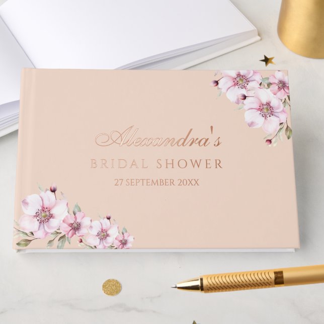 Elegant Blush Pink Floral Roses Bridal Shower Guest Book (Creator Uploaded)