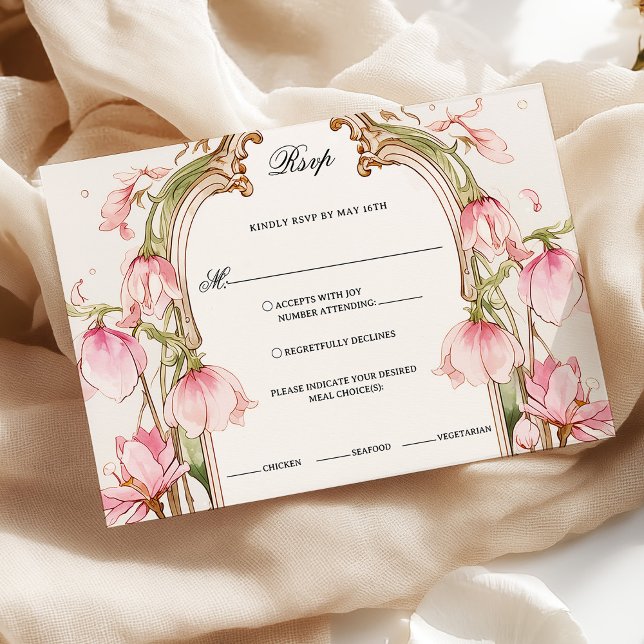 Elegant Blush Pink Floral Rsvp with Meal Choices Card (Creator Uploaded)
