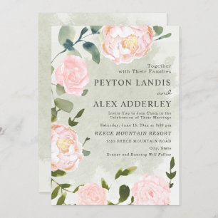 Elegant Blush Pink Floral Sage Green Wedding Invitation