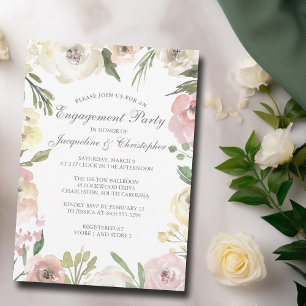 Elegant Blush Pink Floral Summer Engagement Party Invitation