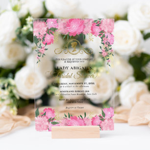 Elegant Blush Pink Floral Victorian Bridal Shower Acrylic Invitations