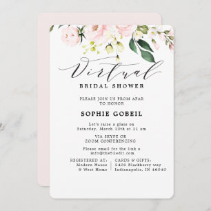 Elegant Blush Pink Floral VIRTUTAL Bridal Shower Invitation