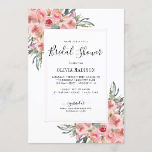Elegant Blush Pink Floral Watercolor Bridal Shower Invitation