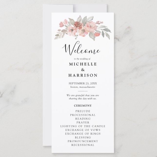 Elegant Blush Pink Floral Watercolor Wedding (Front)