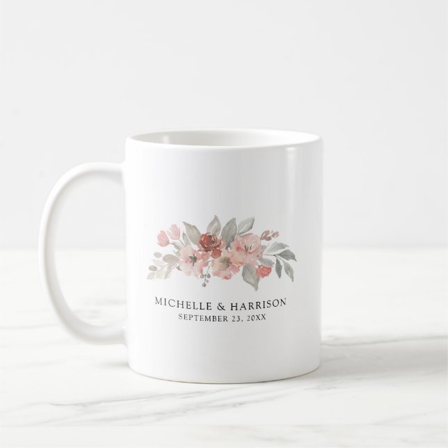 Elegant Blush Pink Floral Watercolor Wedding Coffee Mug (Left)