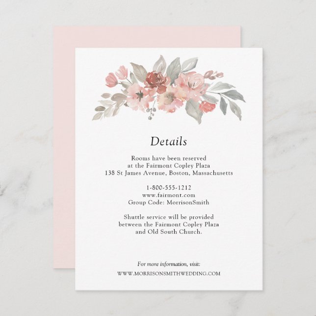 Elegant Blush Pink Floral Watercolor Wedding Enclosure Card (Front/Back)