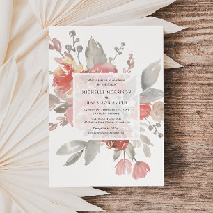 Elegant Blush Pink Floral Watercolor Wedding Invitation