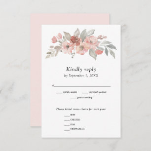 Elegant Blush Pink Floral Watercolor Wedding RSVP Card