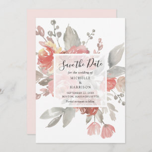 Elegant Blush Pink Floral Watercolor Wedding Save The Date