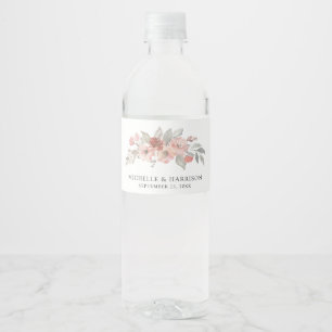 Elegant Blush Pink Floral Watercolor Wedding Water Bottle Label