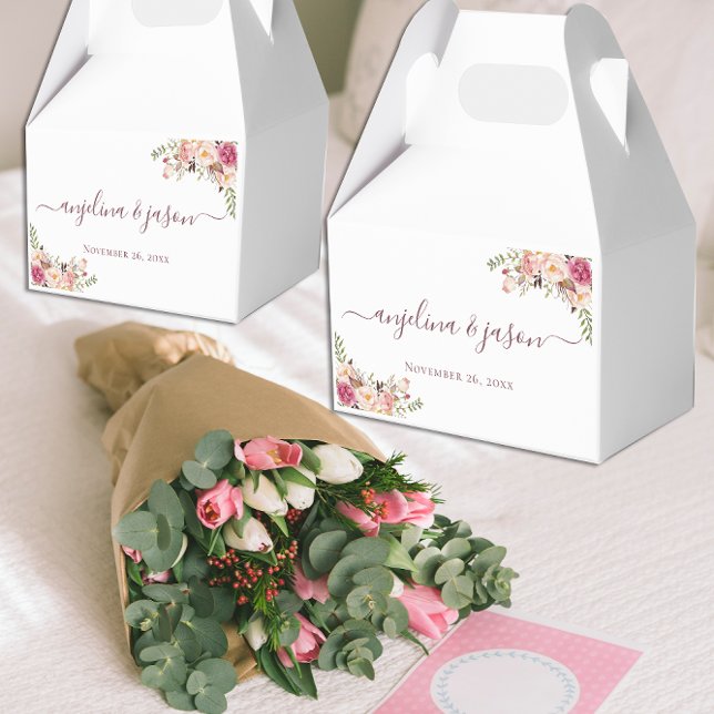 Elegant Blush Pink Floral Wedding Favour Box (Creator Uploaded)