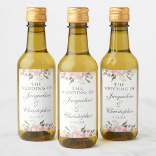 Elegant Blush Pink Floral Wedding Favour Mini Wine Label