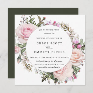 Elegant Blush Pink Floral Wedding Invitation