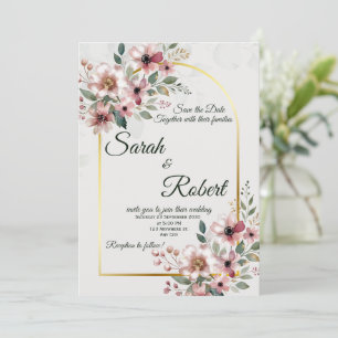 Elegant Blush Pink Floral Wedding Invitation