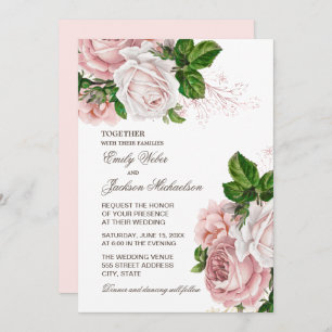 Elegant Blush Pink Floral Wedding Invitation