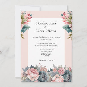 Elegant Blush Pink Floral Wedding  Invitation