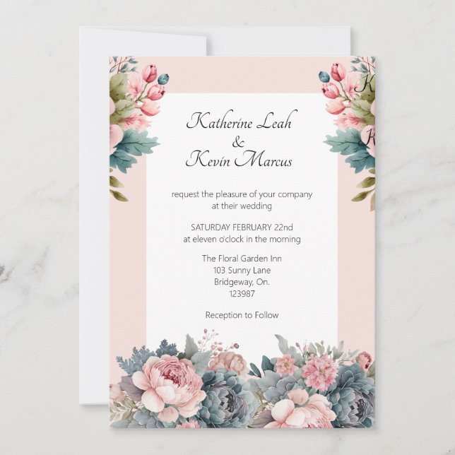 Elegant Blush Pink Floral Wedding  Invitation (Front)