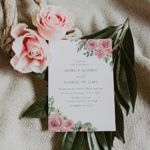 Elegant Blush Pink Floral Wedding Invitation