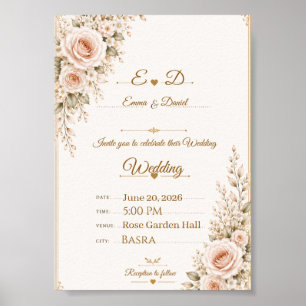 Elegant Blush Pink Floral Wedding Invitation Poster