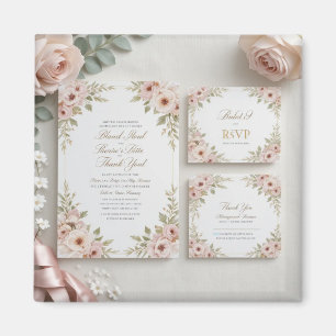 Elegant Blush Pink Floral Wedding Invitation Suite Magnet