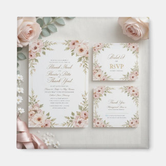 Elegant Blush Pink Floral Wedding Invitation Suite Magnet
