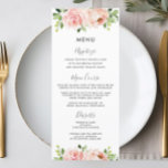 Elegant Blush Pink Floral Wedding Menu<br><div class="desc">Designed to co-ordinate with our Bloomsbury wedding collection, this elegant wedding menu features a beautiful watercolor blush floral arrangement and script brush hand lettering. Personalize it with your list of menu easily and quickly, simply press the customise it button to further re-arrange and format the style and placement of the...</div>